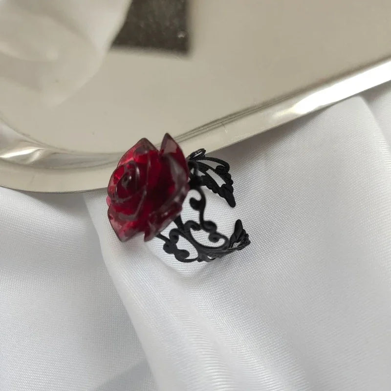 Zenat Punk Gothic Red Rose Adjustable Ring