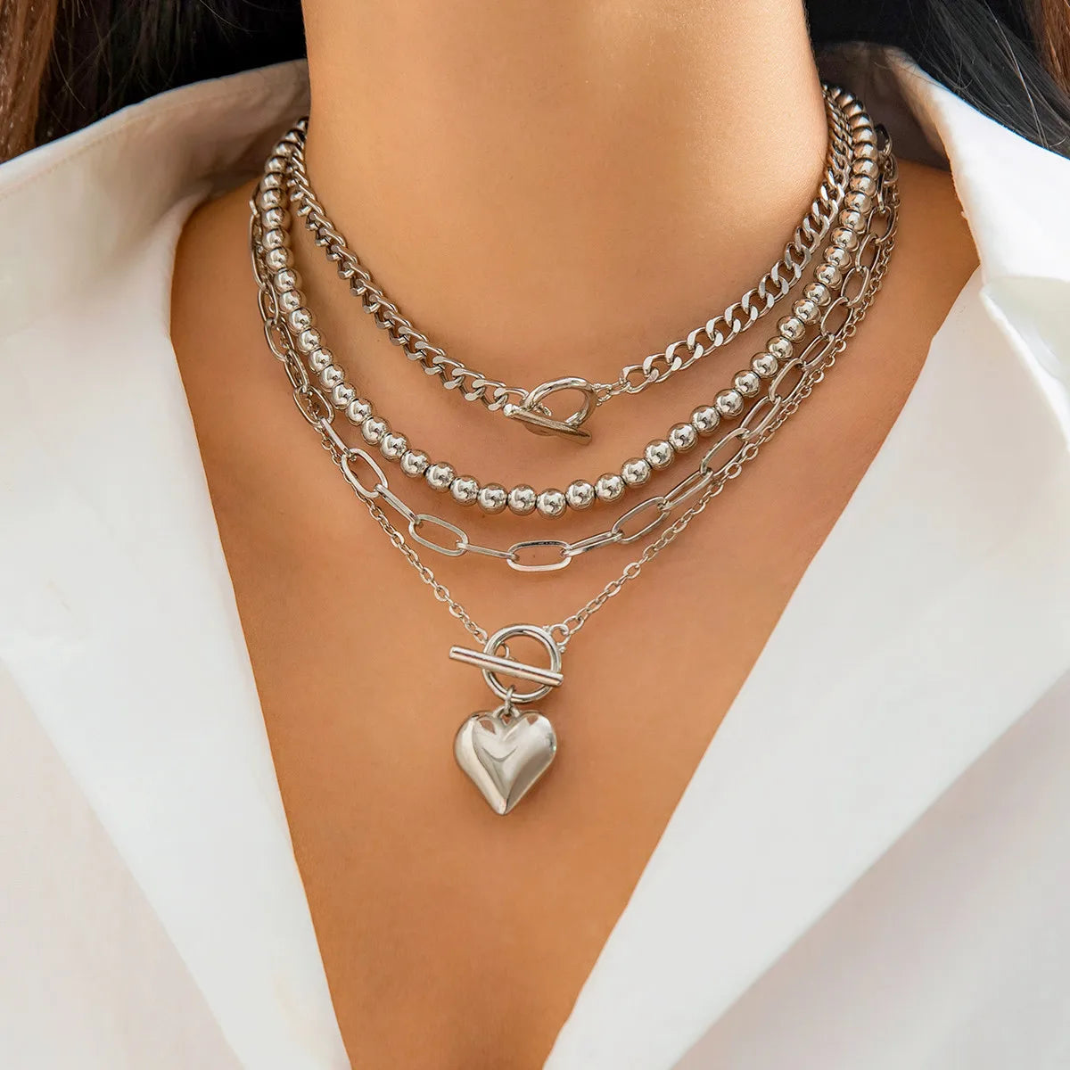 Zenat Link Chain 4Pcs/Set Gold Color Heart Pendant