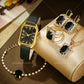 Luxury Fashion Square Women's Watches Brand Ladies Quartz Wristwatch Classic Simple Femme Blue Leather Band