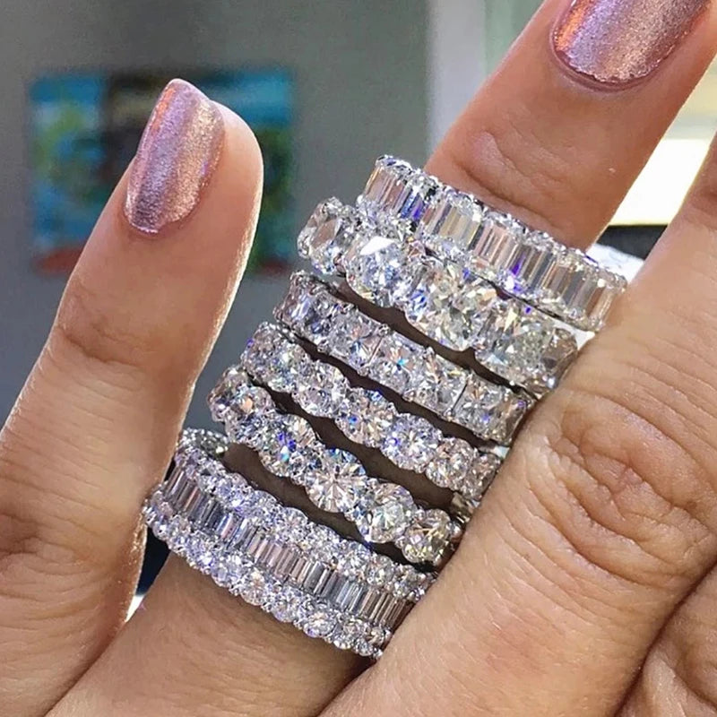 Luxury Female White Crystal Stone  Ring Irregular Zirconia Wedding Rings for Women Trendy Geometric Zircon Engagement Ring