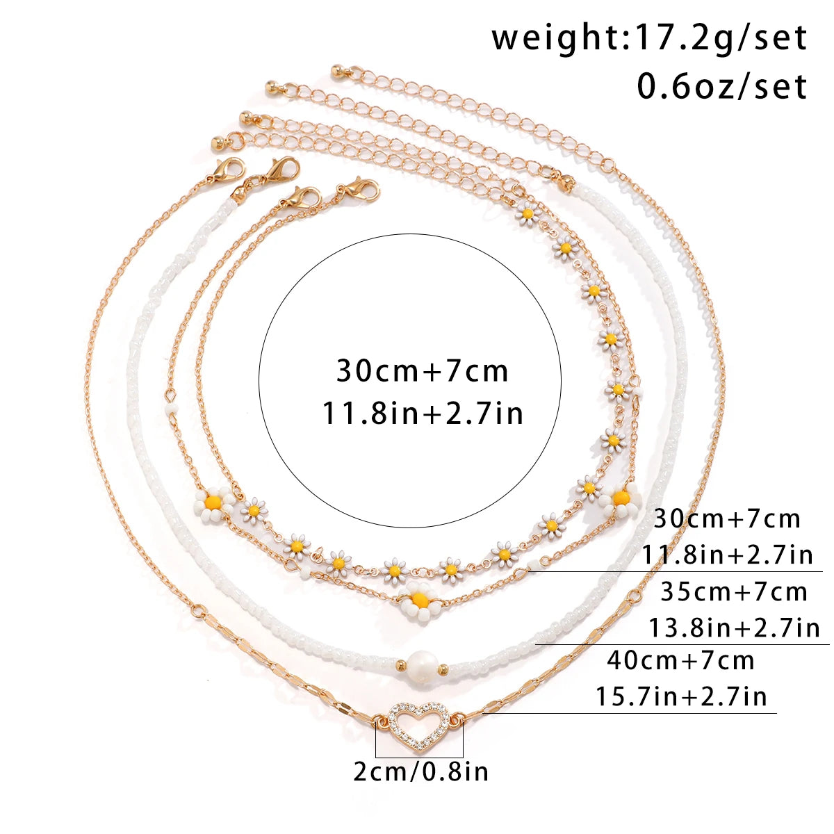 Zenat 4PC Sunflower & Heart Link Chain Jewelry Set
