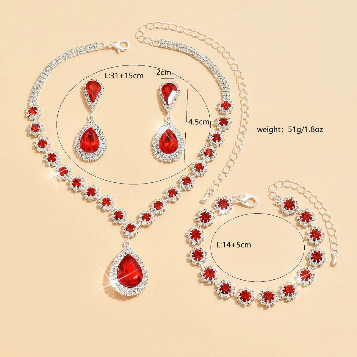 Minimalist Water drops Jewelry Set for Women Crystal Necklace Bracelet Earrings Set Gift Banquet Wedding Anniversary Accessories