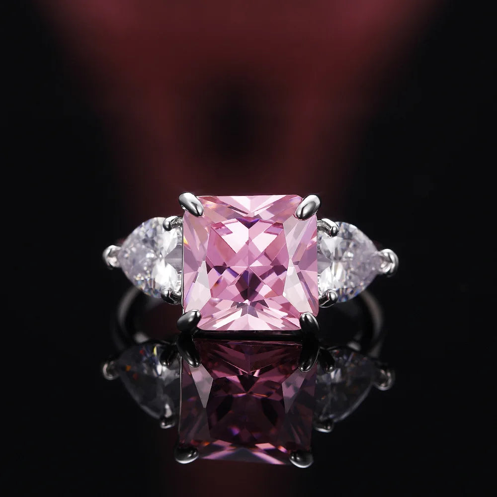 Zenat Pink Sparkling Zircon Princess Square Ring