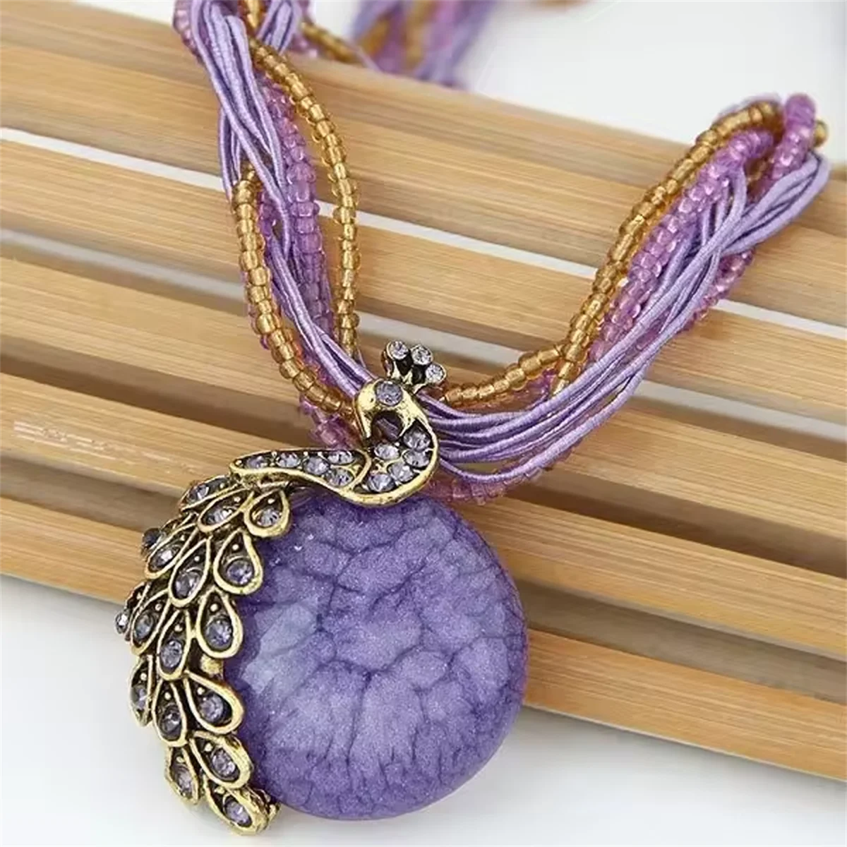 Zenat Elegant Vintage Peacock Tassel Pendant Necklace