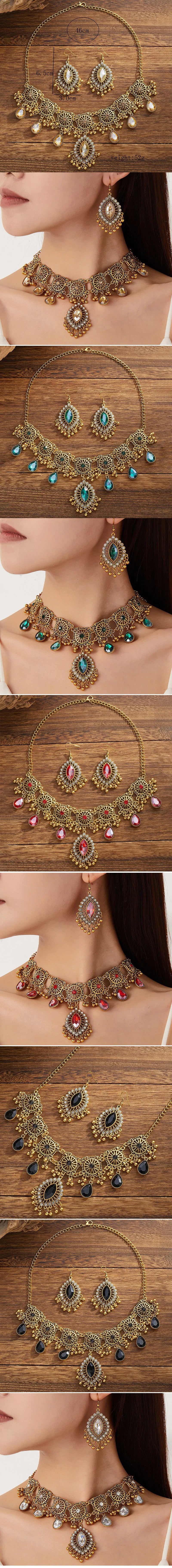 Zenat Ethnic Resin Stone Water Drop Pendant Set