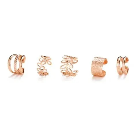 Zenat 5PCS Silver Leaf Clip Earrings – Non-Piercing