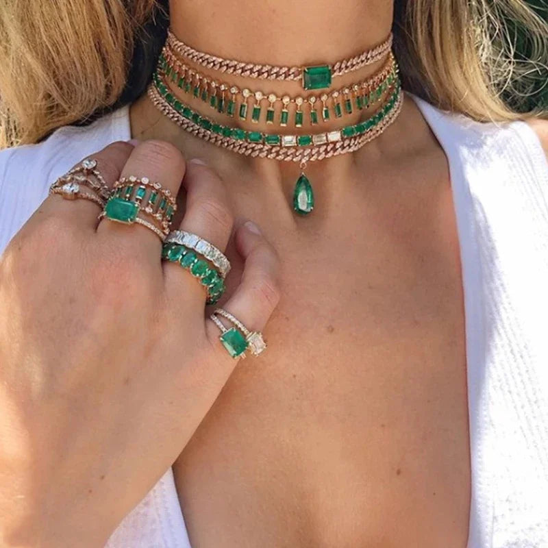 Luxury AAA CZ Green Wedding Rings for Women New Romantic Crystal Engagement Finger Ring France Party Bride Jewelry