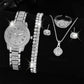 Zenat Quartz Watch Gold Luxury Ring Necklace Earring Set