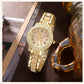 Zenat Golden Watch Ring Necklace Earrings Rhinestone Set