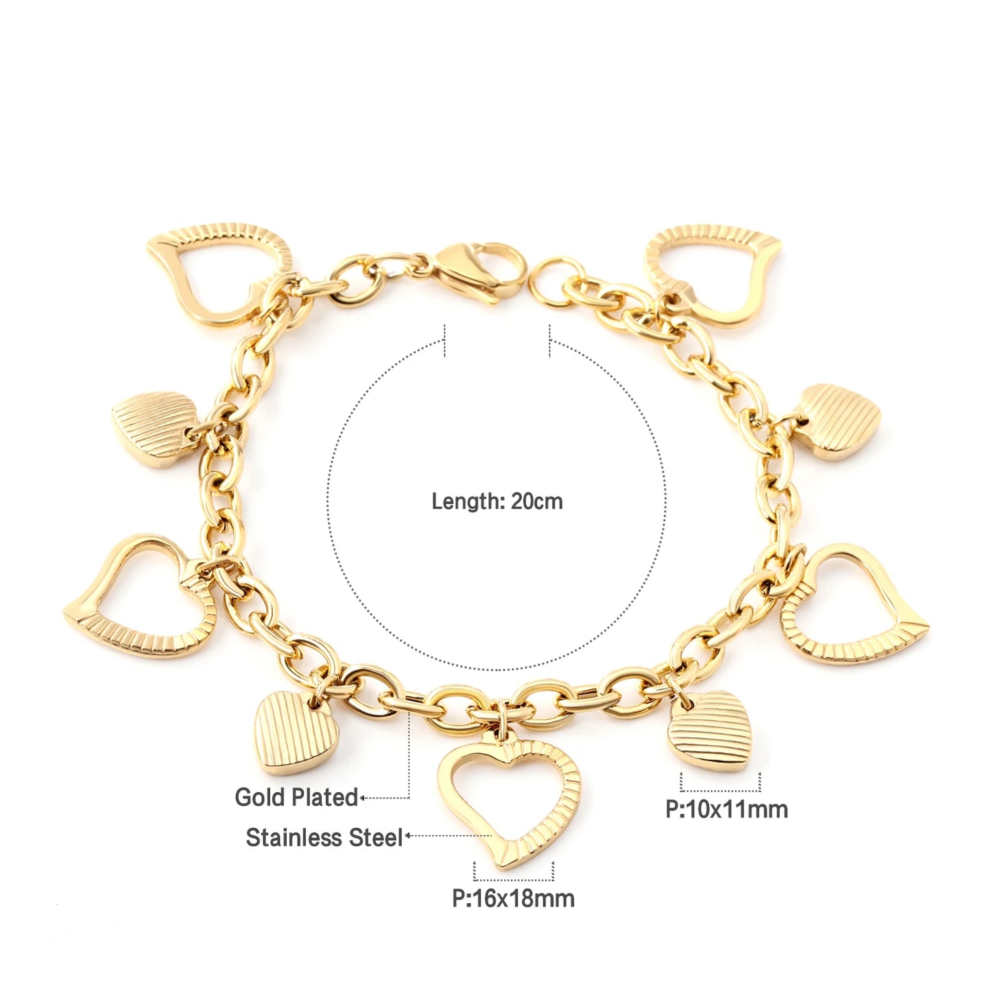 Zenat Stainless Steel Heart Coin Charm Bracelet for Women