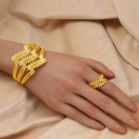 Zenat Gold-Plated Hollow Leaf Jewelry Set