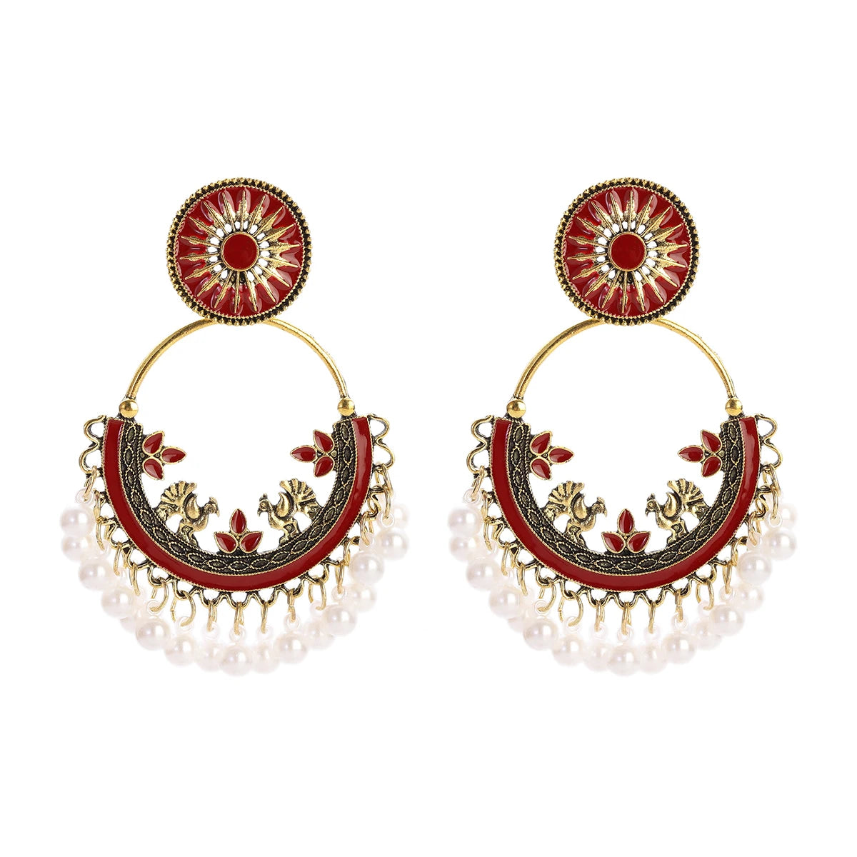 Zenat Retro Green Carved Pearl Tassel Jhumka