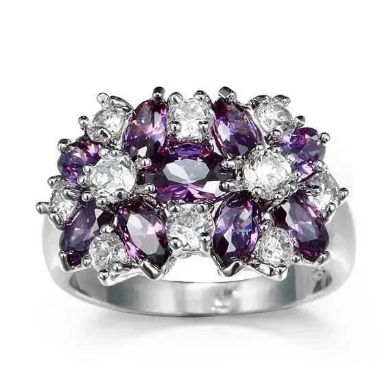Zenat Purple Cubic Zirconia Square Crystal Ring