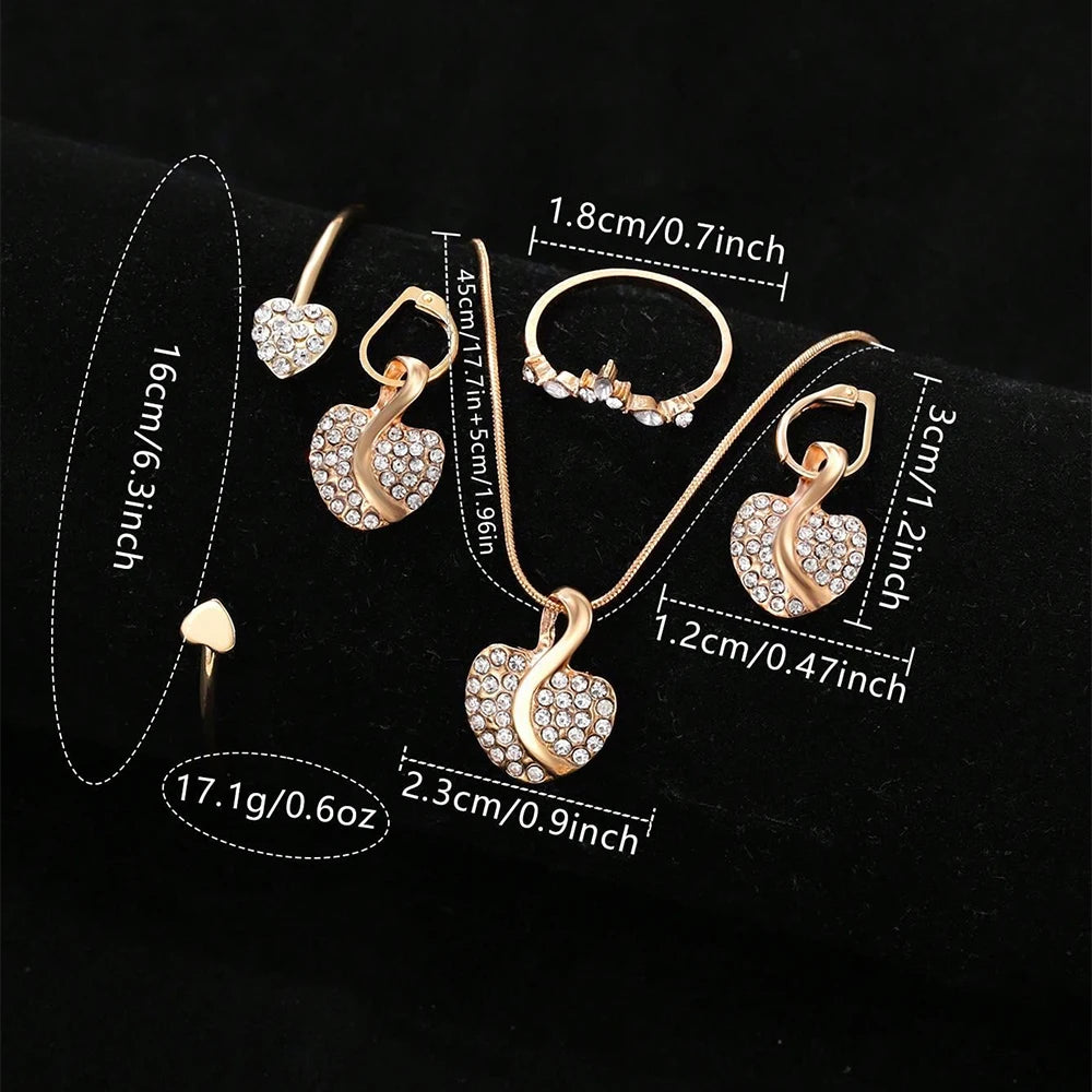 Zenat Quartz Watch Gold Luxury Ring Necklace Earring Set