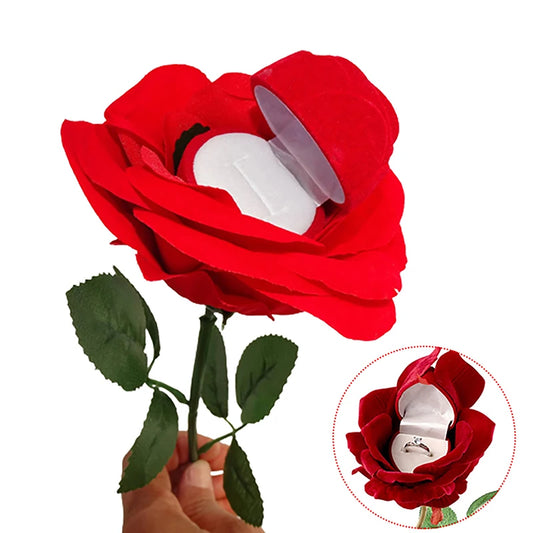 Unique Rose Flower Ring Boxes Red Velvet Rose Earring Gift Holder