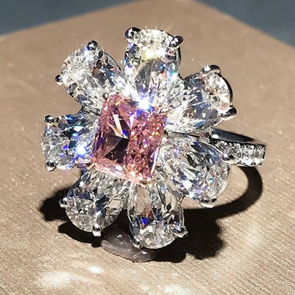 Zenat Pink Zirconia Trendy Sweet and Romantic Engagement Rings