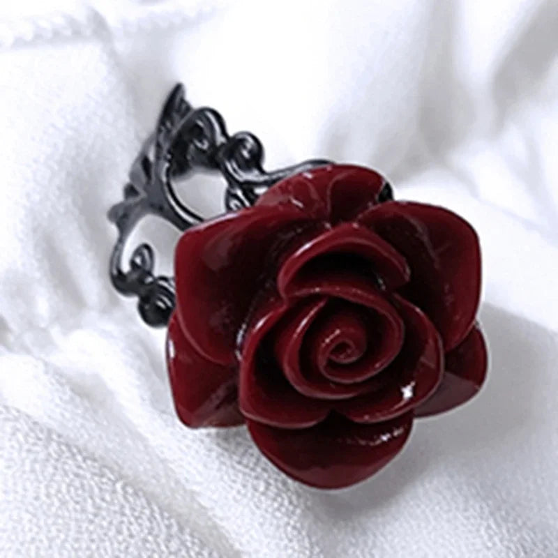 Zenat Punk Gothic Red Rose Adjustable Ring