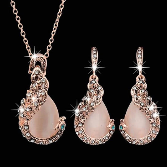 Zenat 3PC Waterdrop Rhinestone Necklace & Earrings Set