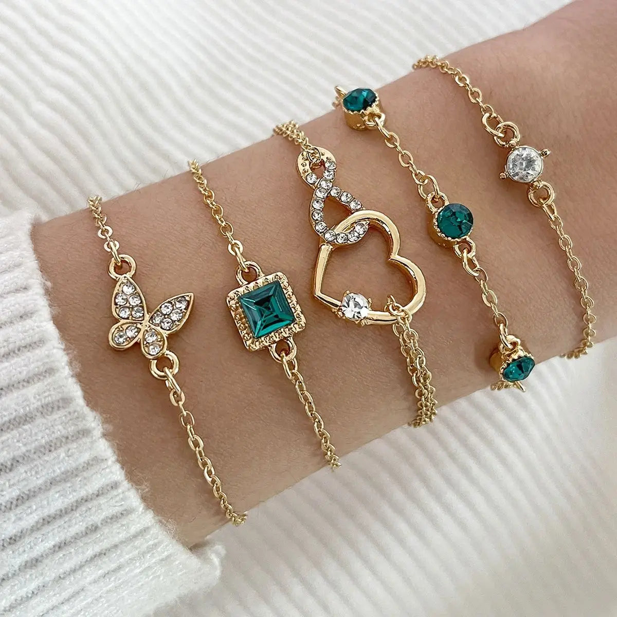 Zenat 5 Pieces/Set Of Rhinestone Butterfly Bracelet