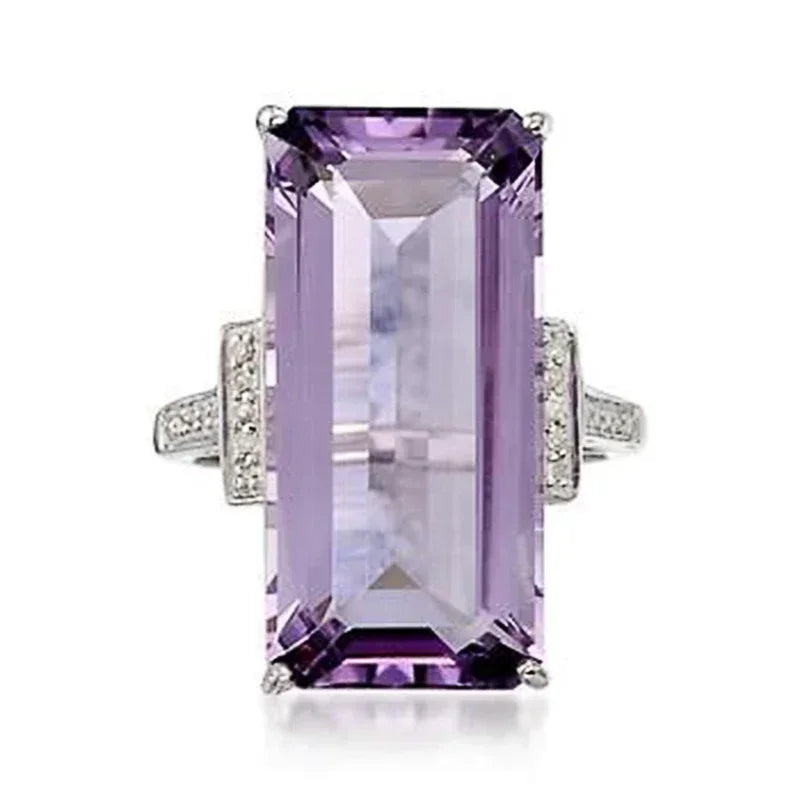 Zenat Purple Cubic Zirconia Square Crystal Ring