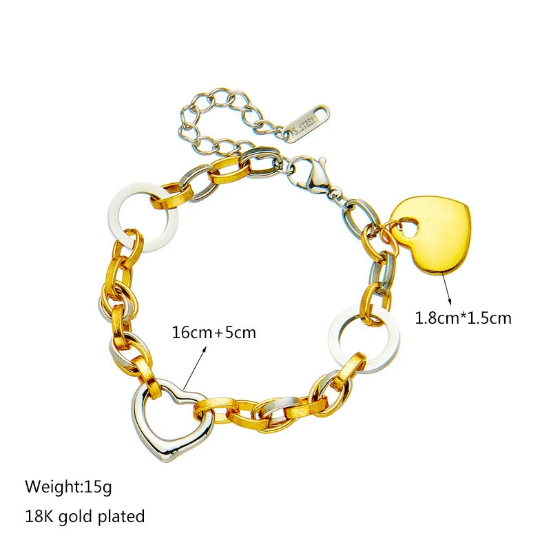 Pulsera Stainless Steel Heart Charm Bracelet for Women