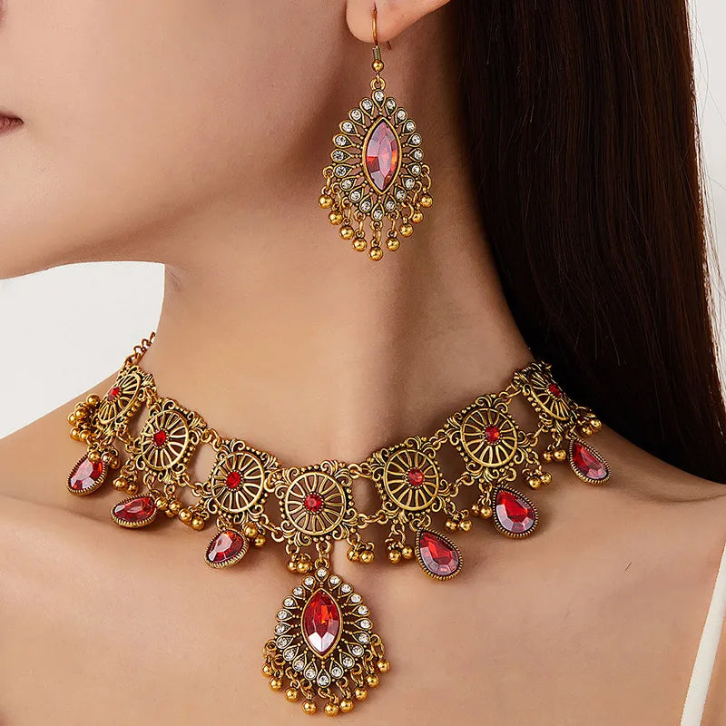 Zenat Ethnic Resin Stone Water Drop Pendant Set