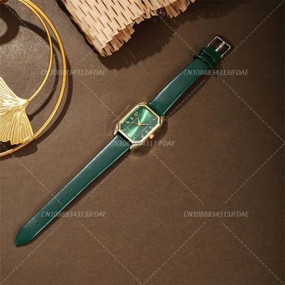 Luxury Fashion Square Women's Watches Brand Ladies Quartz Wristwatch Classic Simple Femme Blue Leather Band