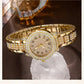 Zenat Golden Watch Ring Necklace Earrings Rhinestone Set