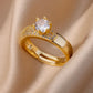 Zenat Gold Zircon Adjustable Stainless Steel Ring