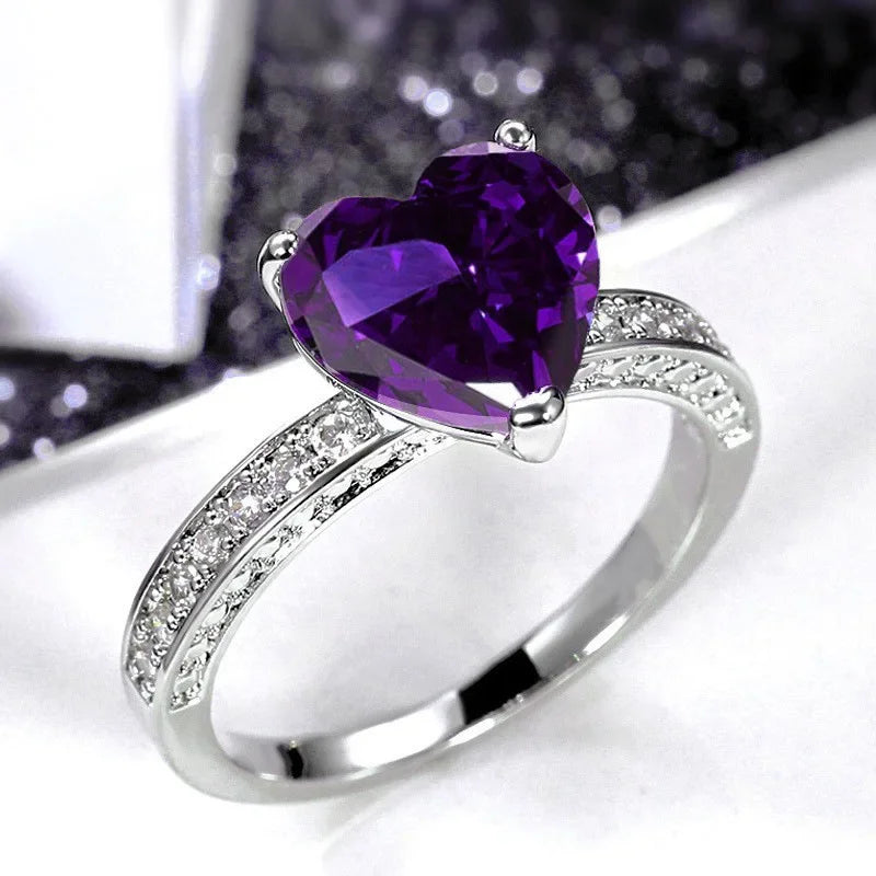 Zenat Purple Cubic Zirconia Square Crystal Ring