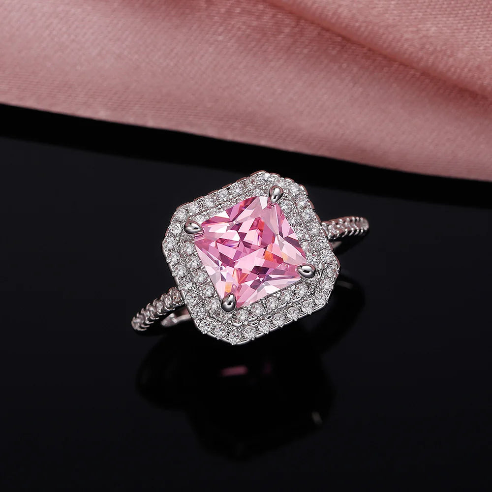 Zenat Pink Sparkling Zircon Princess Square Ring