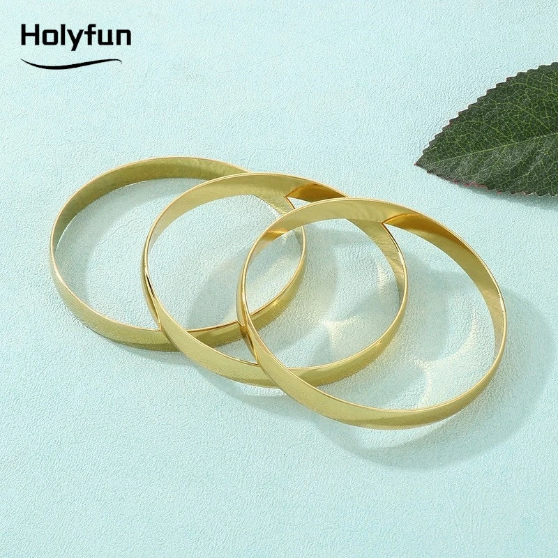 Gold Round Smooth Bangle Waterproof 316L Stainless Steel 18k
