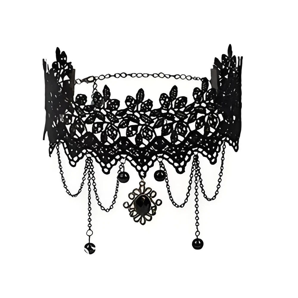 Zenat Neo-Gothic Black Lace Punk Choker Necklace