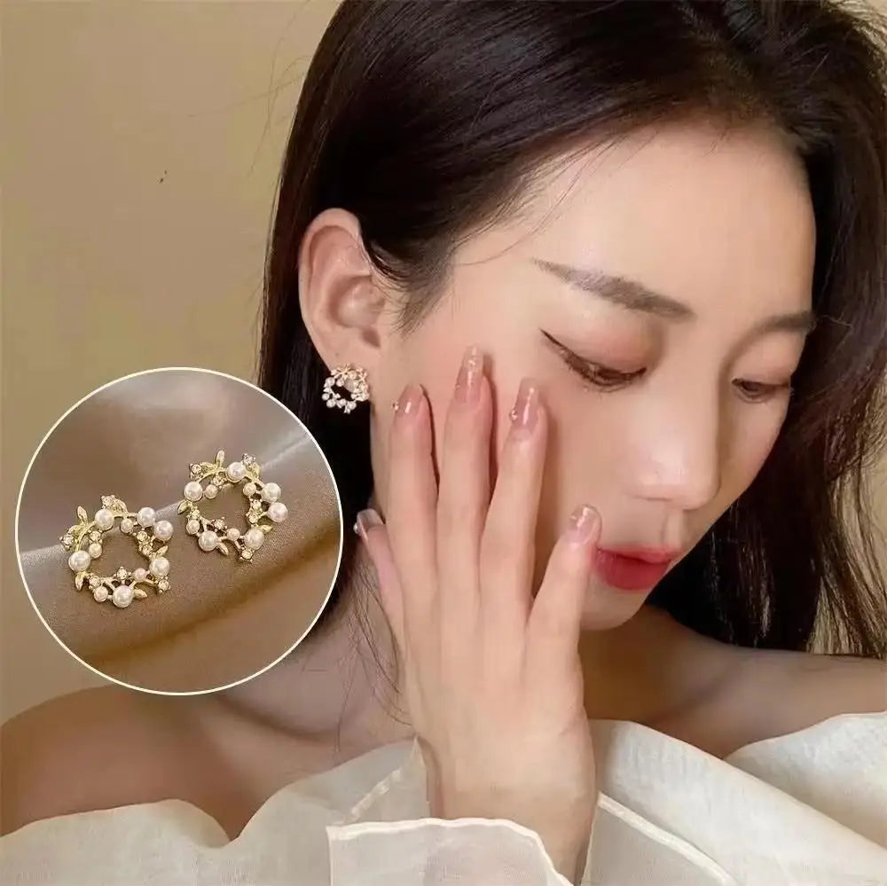 925 Silver Needle Green Flower Earrings For Women Korean Fashion Jewelry 2025 Trending Luxury Zircon Leaf Women's Stud Earrings