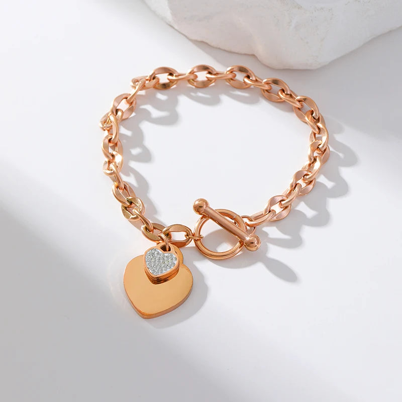 Zenat Double Heart Necklace Bracelet 316 Stainless Steel