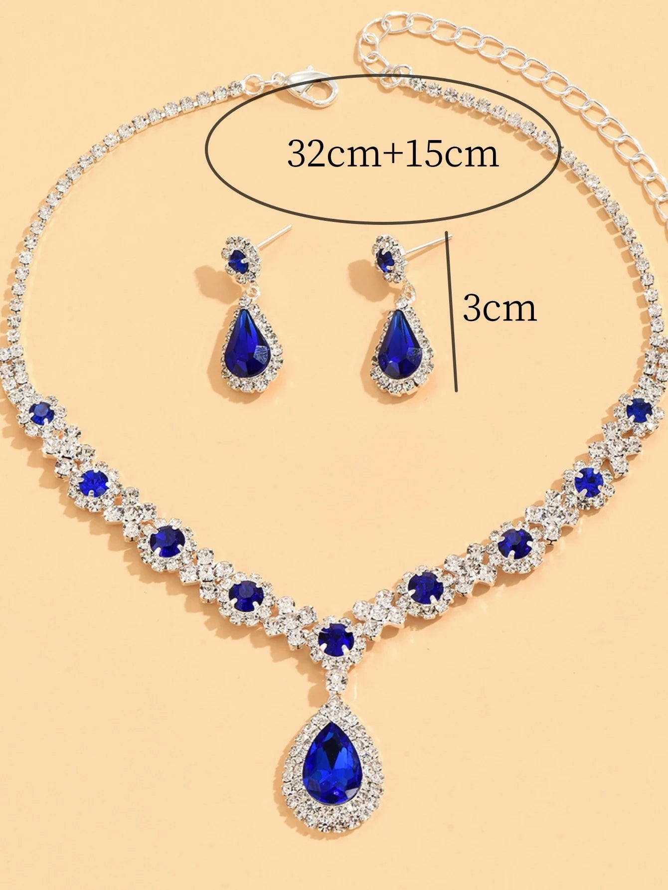 Zenat 3-Piece Crystal Droplet Necklace & Earrings Set