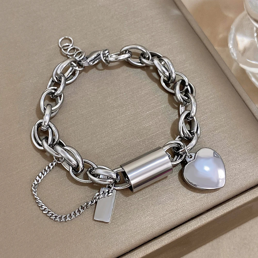 Lobster Heart Lock Stainless Steel Bracelet Gold Plated