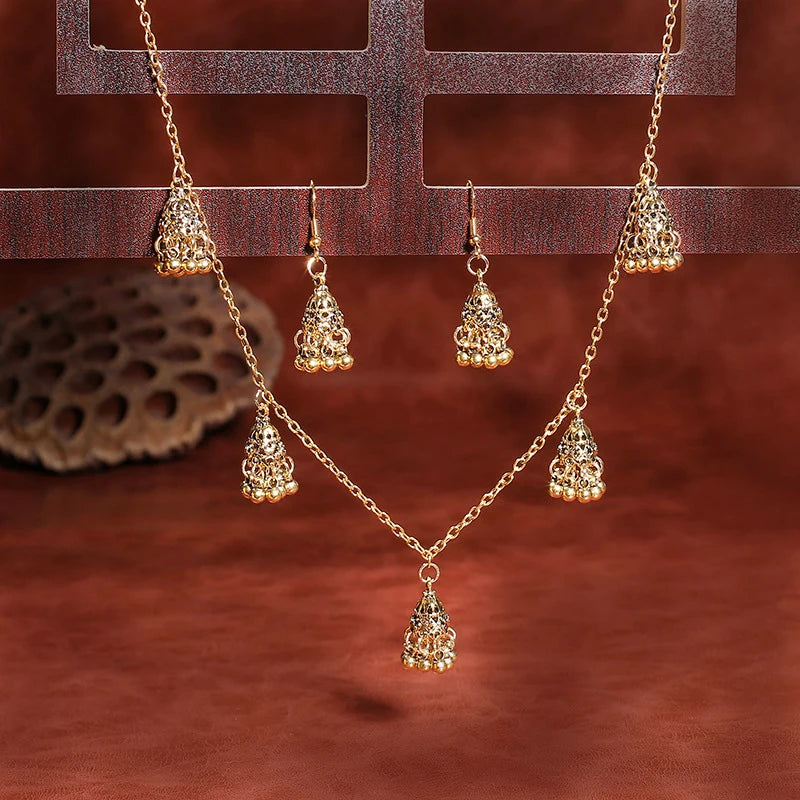 Zenat Luxury Retro Ethnic Carved Jhumka Set