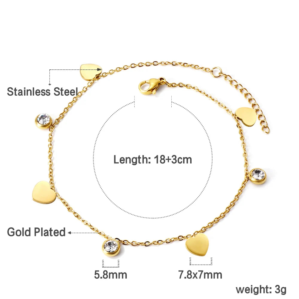 Zenat Stainless Steel Heart Coin Charm Bracelet for Women