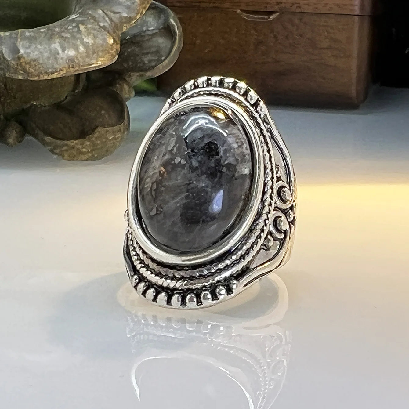 Zenat Victorian Women’s Faux Turquoise Carved Ring