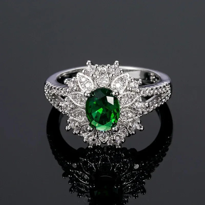 Zenat Green Oval Crystal Party Women's Ring