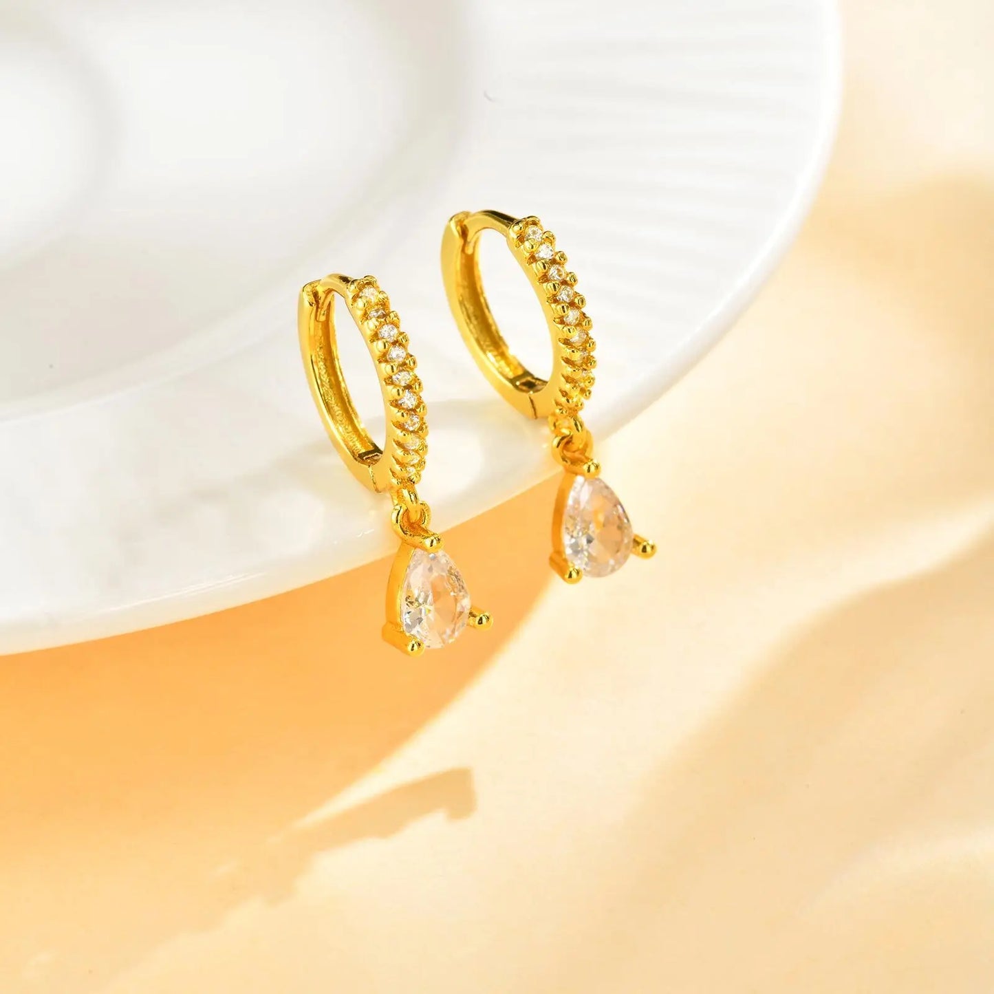 Delicate Cubic Zirconia Drop Earring for Women, Turquoise Droplets