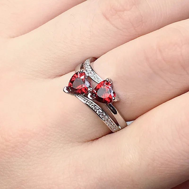Zenat Elegant Red Corundum Ring with Large Zircon