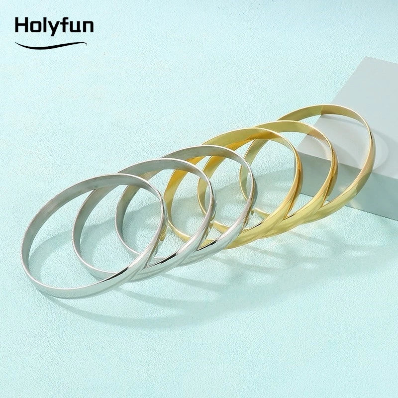 Gold Round Smooth Bangle Waterproof 316L Stainless Steel 18k