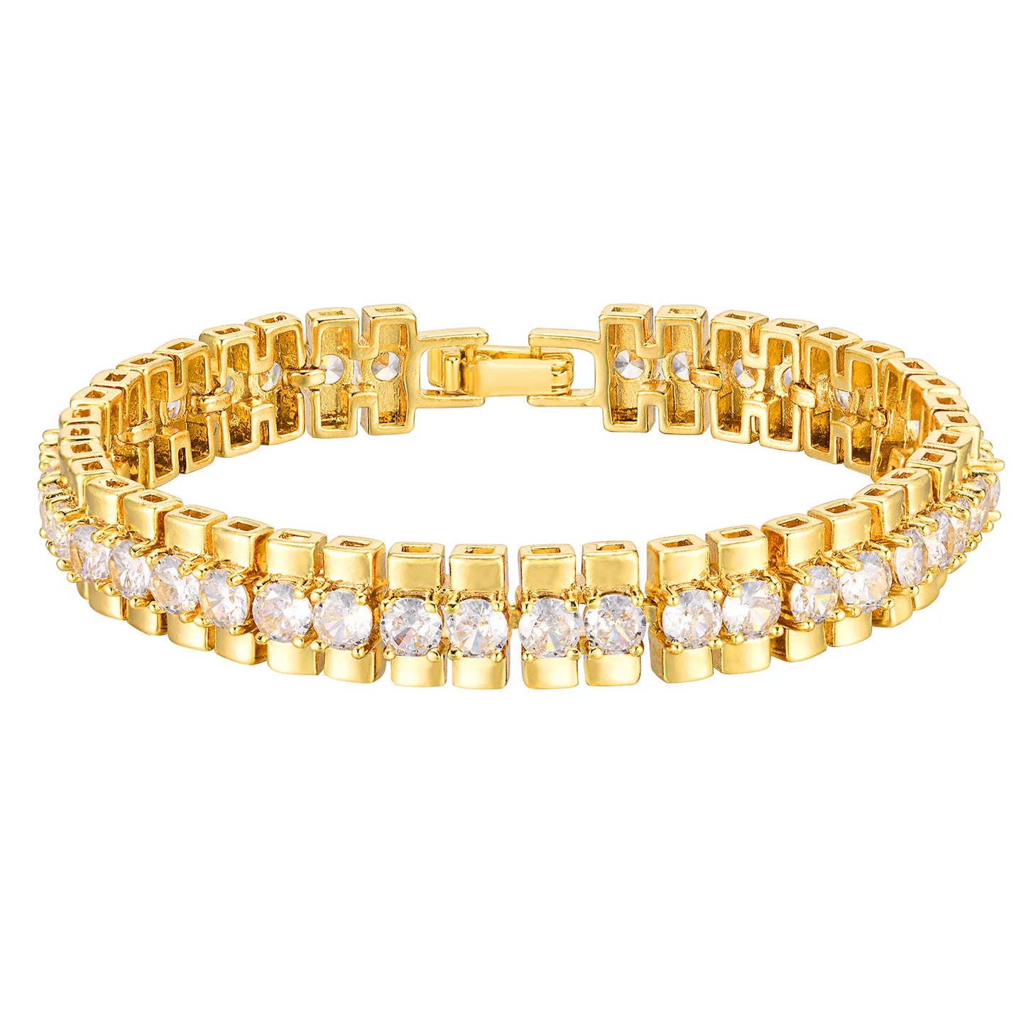 Bracelet 14K Gold Plated Cubic Zirconia Chunky Adjustable
