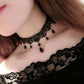 Zenat Gothic Black Lace Crystal Choker Necklace