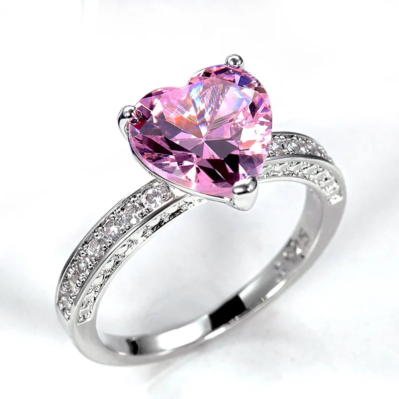 Zenat Pink Sparkling Zircon Princess Square Ring