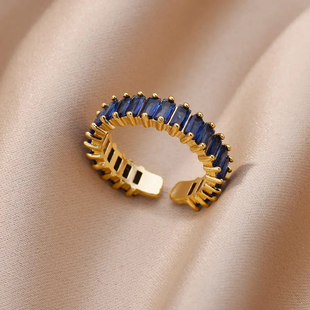 Colorful Cubic Zircon Open Ring For Women Stainless Steel Gold Color Square Rings Bohemian Romantic couple Jewelry Gifts