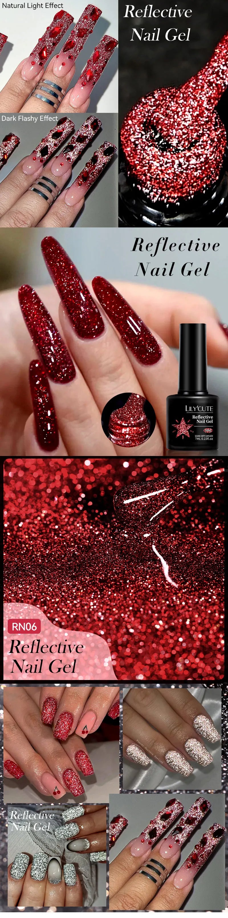Zenat Bright Red Sparkling Glitter Gel Nail Polish