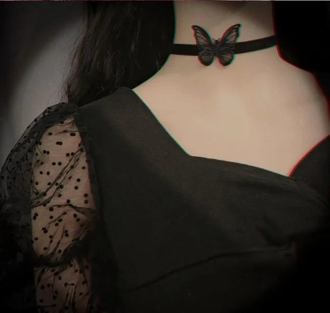 Zenat Neo-Gothic Black Lace Punk Choker Necklace